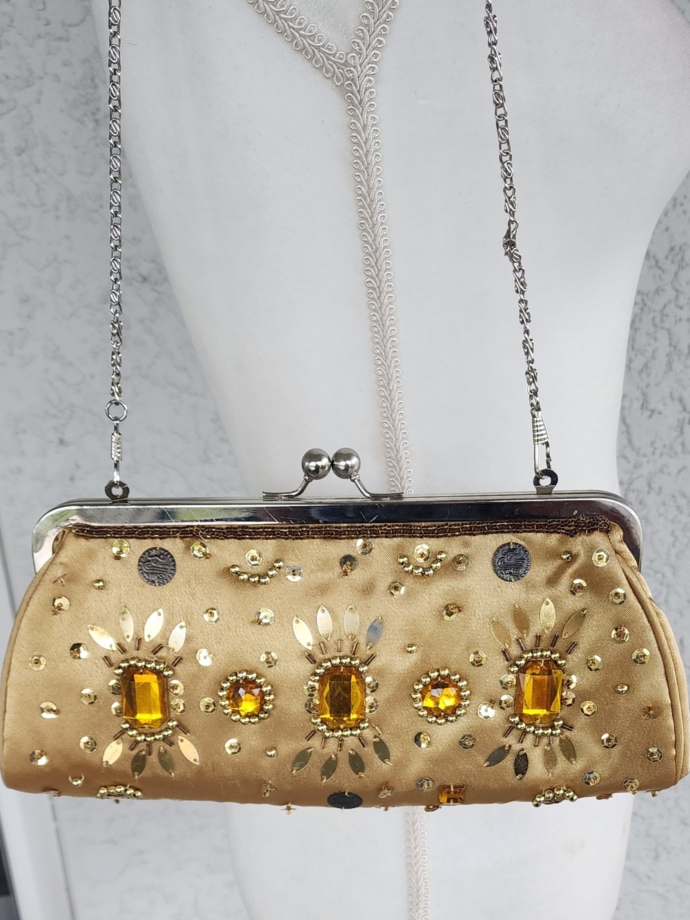 Bijoux Terner Gold Jeweled Evening Clutch with Chain